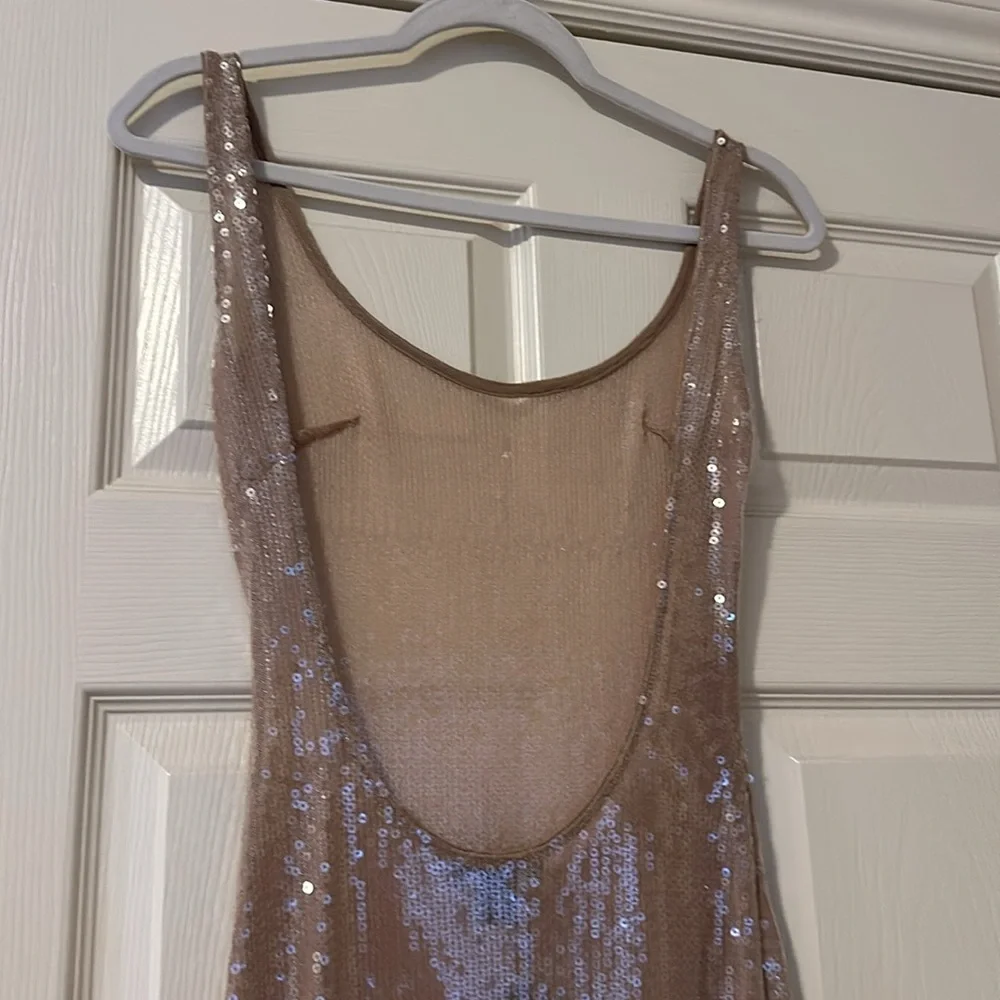 PrettyLittleThing Nude Celebrity Red Carpet Costume Gown Coverup Sequins Dress - Picture 10 of 12